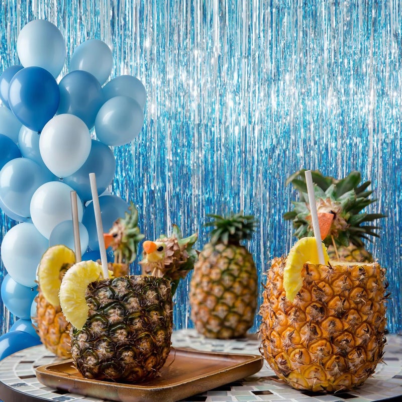 GOER 3.2 ft x 8.2 ft Metallic Tinsel Foil Fringe Curtains Party Photo Backdrop Party Streamers for Birthday,Graduation,New Year Eve Decorations Wedding Decor (Light Blue,3 pcs) - Image 4
